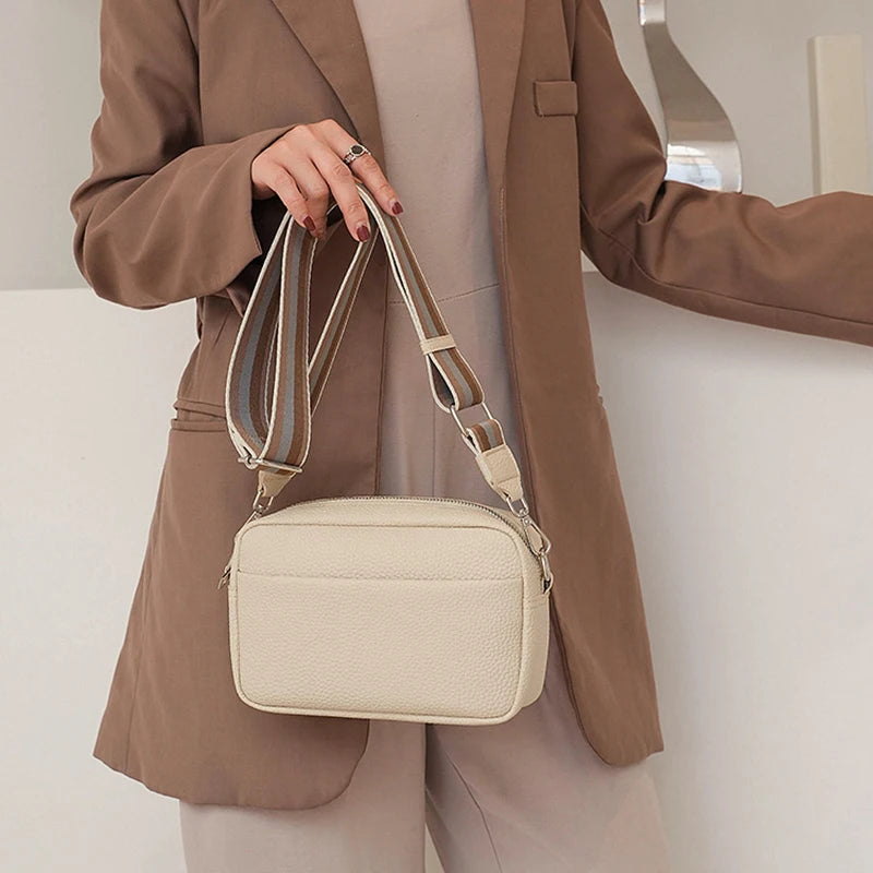 Fashion Hit Color Shoulder Bags for Women Female PU Leather Crossbody Messenger Bags Small Handbag Wide Strap Purse - Tasawoq