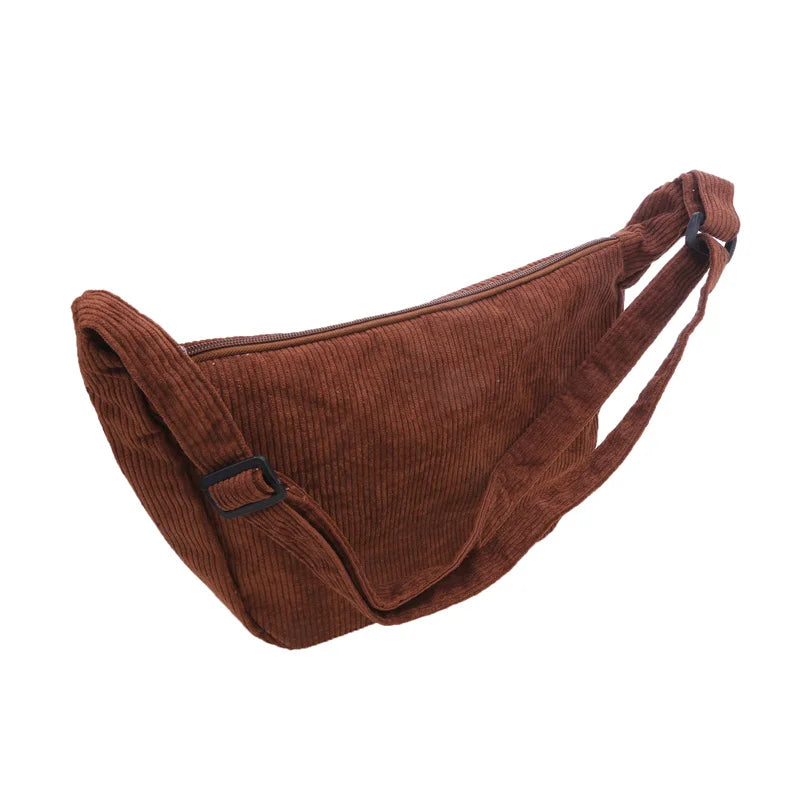 Corduroy Shoulder Bag Minimalist Crossbody Bag Women's Handbags Fashion Fabric Underarm Bag Solid Color Zipper Female Handbag - Tasawoq