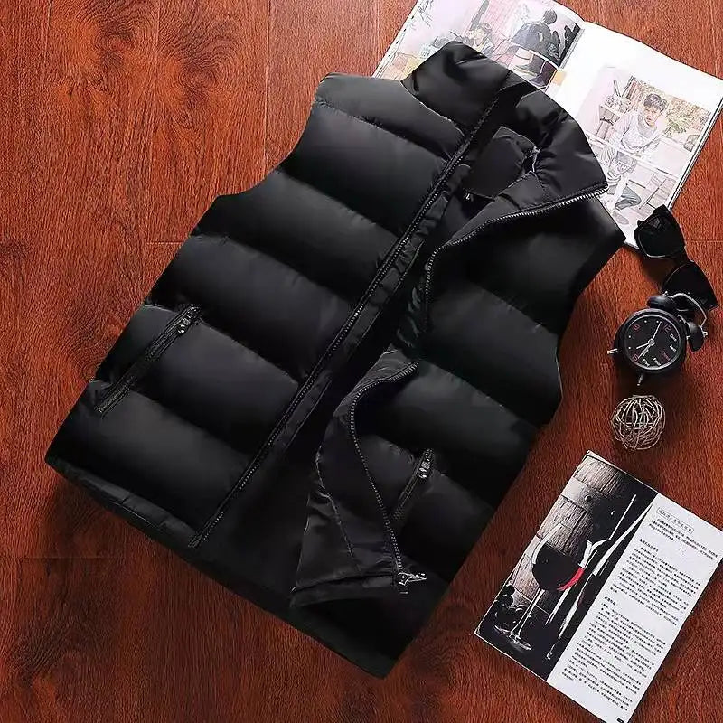 Mens Vest Jacket Warm Sleeveless Jackets Winter Waterproof Zipper Coat Autumn Stand-up Collar Casual Waistcoat Brand Clothing - Tasawoq