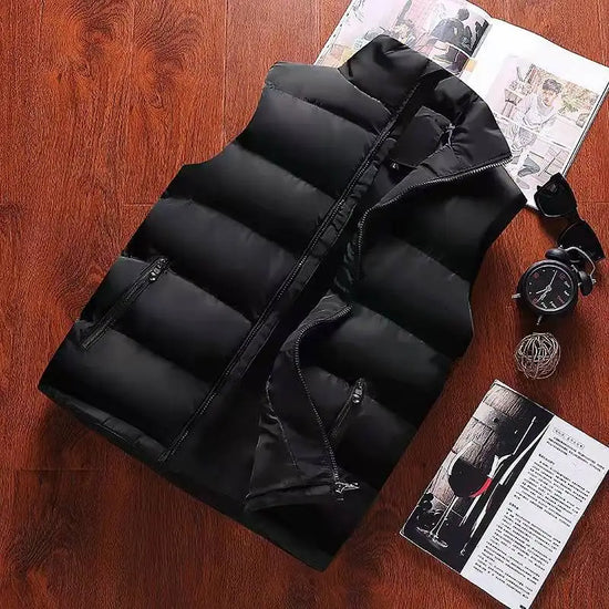 Mens Vest Jacket Warm Sleeveless Jackets Winter Waterproof Zipper Coat Autumn Stand-up Collar Casual Waistcoat Brand Clothing - Tasawoq