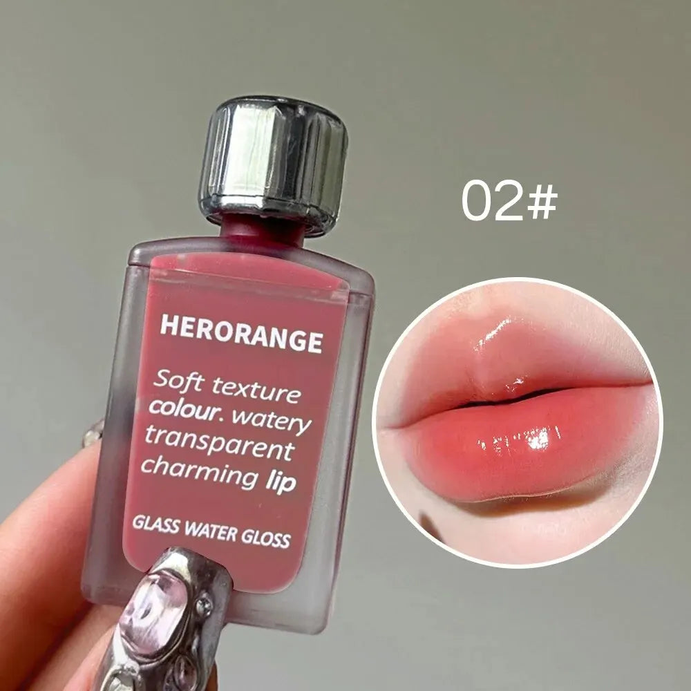 Lightly Glass Water Gloss Herorange Lip Glaze Mirror Moisturizing Plump Lips Not Easy To Stick To The Cup Long-Lasting Makeup - Tasawoq