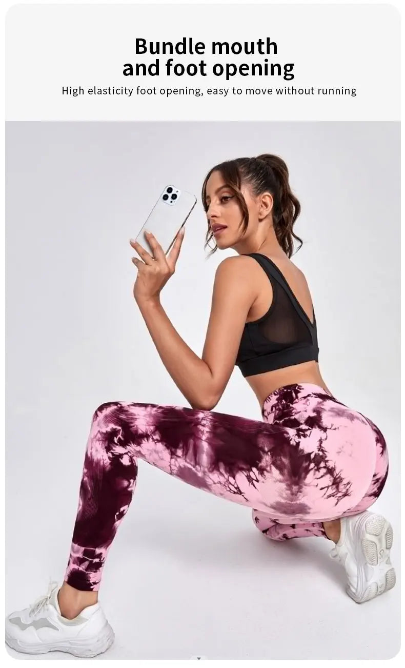 Tie Dye Yoga Pants Sport Leggings Women Seamless High Waist Push Up Woman Tights Fitness Workout Leggins Gym Clothing 2023 New - Tasawoq