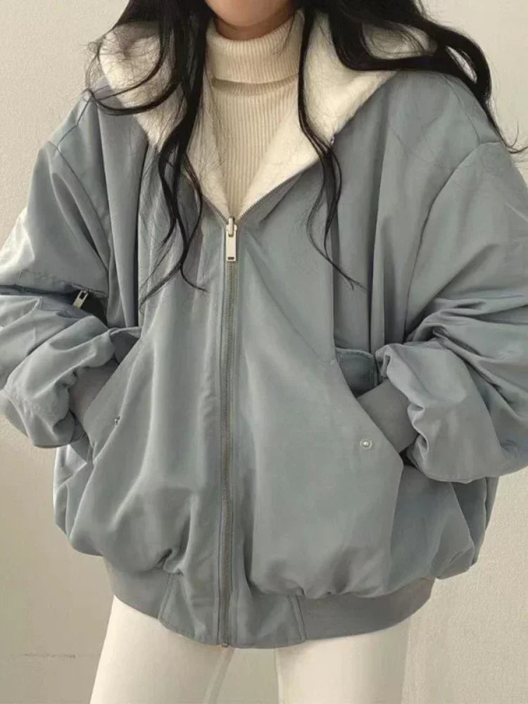 New Jackets for Women Thick Warm Parkas Oversized Double Sided Hooded Coat Korean Fashion Casual Loose Zip Up Jackets Coat Women - Tasawoq