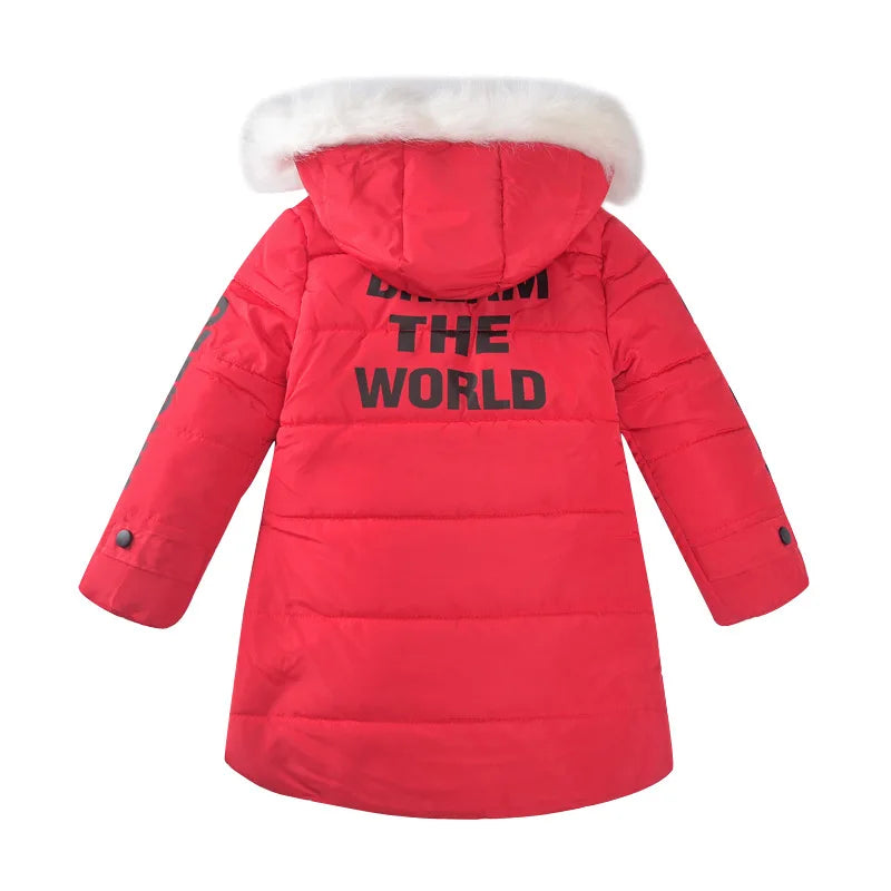 2024 Winter Warm Jackets for Girls Fashion Fur Hooded Children Girls Waterproof Outwear Kids Cotton Lined Parkas - Tasawoq