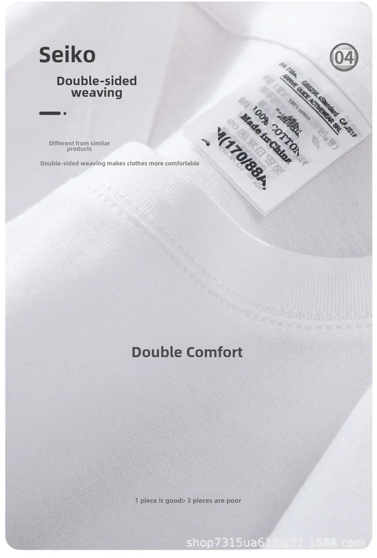 Summer Cotton Heavy Duty 300grams American Pure Cotton Short Sleeves T-shirt Men Casual Base Top Oversized T Shirt - Tasawoq