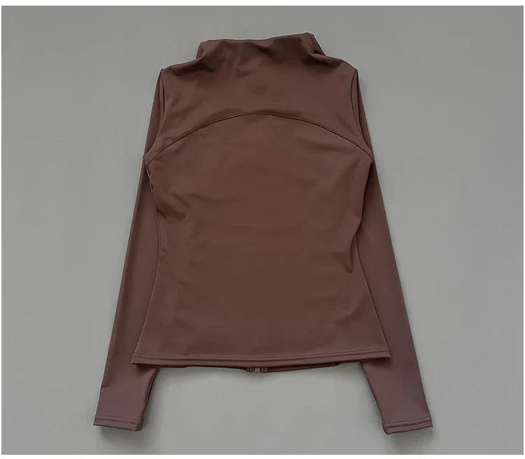 Quick Dry Stand Up Collar Fitness Jacket For Women Slim-Fit Zipper Yoga Wear Long Sleeve Breathable Running Sports Cycling Top - Tasawoq
