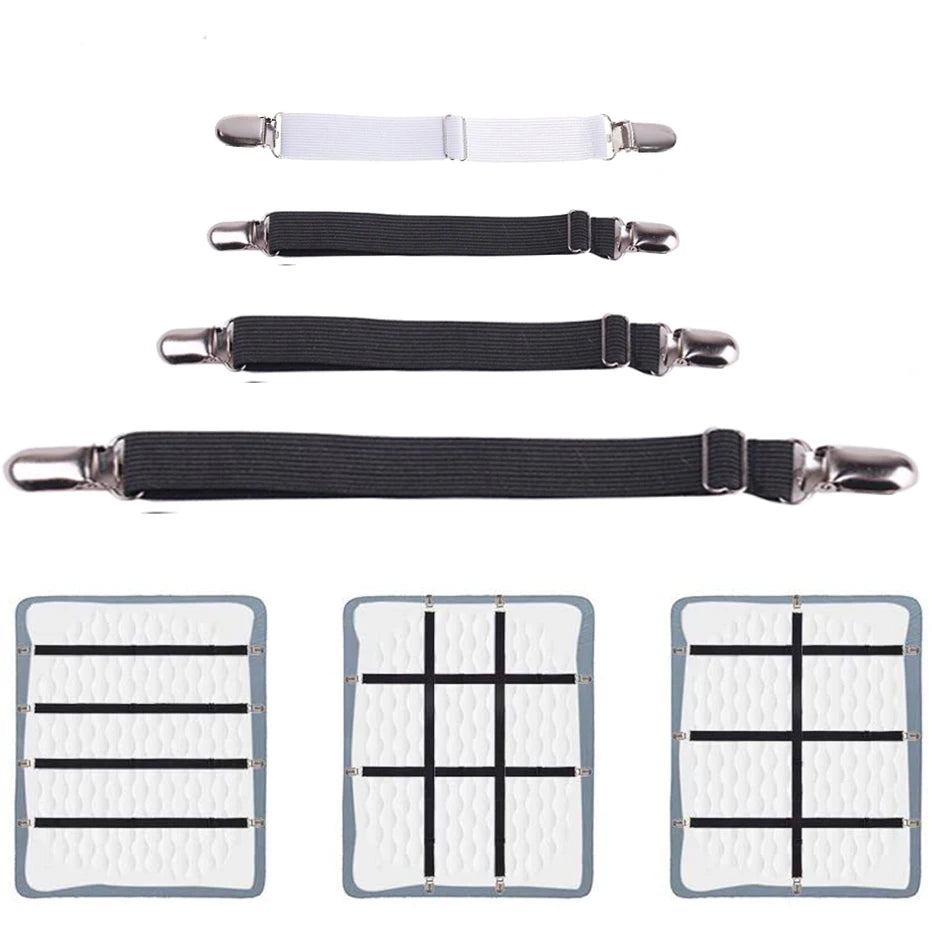 4pcs/set Elastic Bed Sheet Strip Fastener Bed Sheet Grippers Belt Adjustable Mattress Cover Blankets Holder Bed Sheet Set - Tasawoq