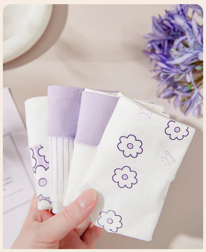 4Pcs/Set Cotton Panties Women High Waist Slimming Underwear Cute Print Young Girls Briefs Plus Size M-4XL Soft Female Lingerie - Tasawoq