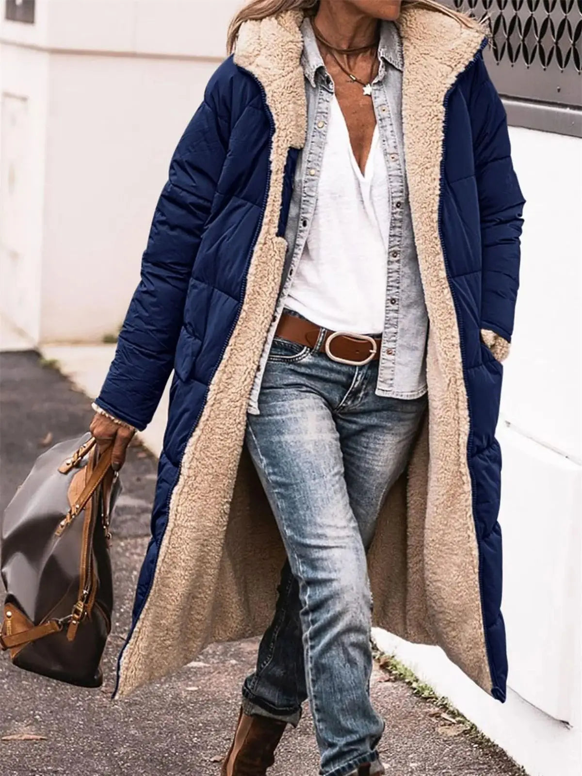 Winter Hooded Quilted Jacket For Women Solid Reversible Long Sleeve Thick Coat Warm Fashion Long Outerwear Casual Puffer Coats - Tasawoq