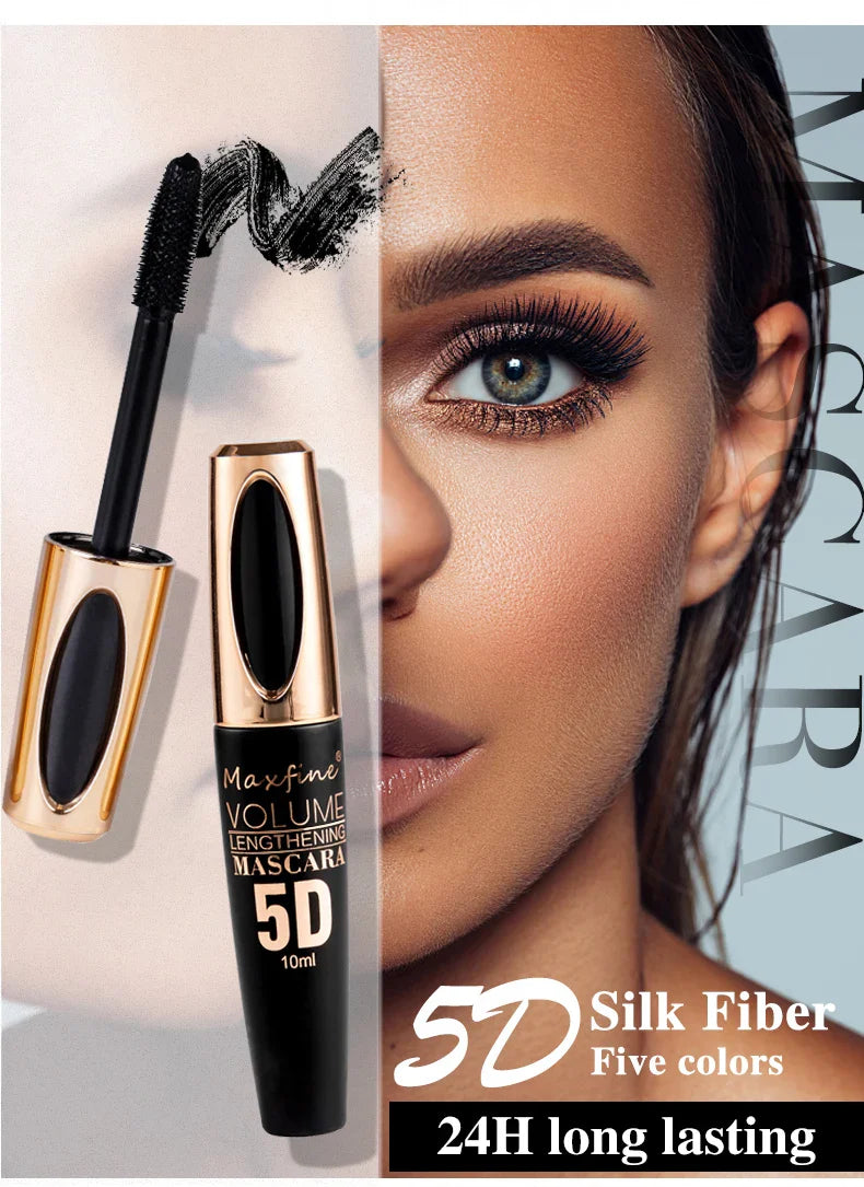 5D Silk Mascara with Big Eyes, Strong and Lasting Black Content and Length, Waterproof and Non-caking, and Prolonged Mascara. - Tasawoq