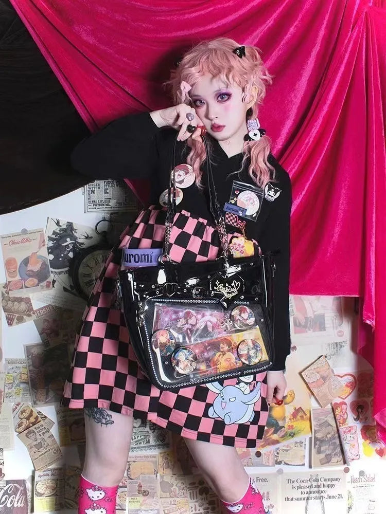 New Original Spicy Girl Cool Ita Bag Large Capacity Transparent Pain Layer Crossbody Bag Love Chain Ulzzang Shoulder Bag - Tasawoq