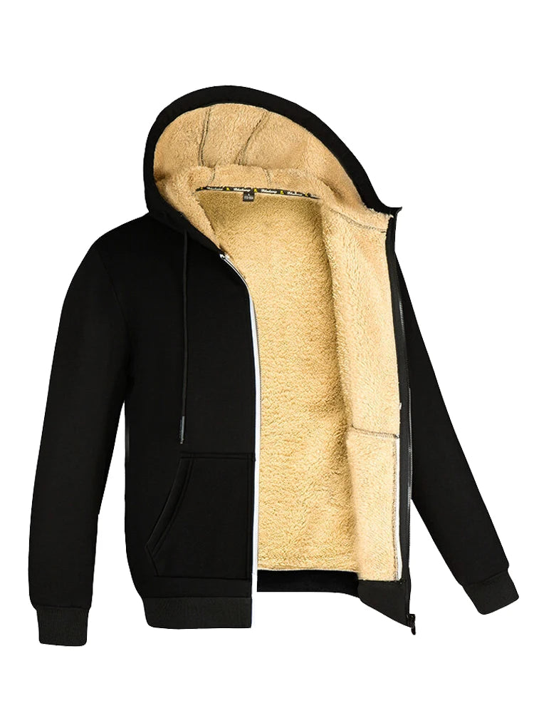 Winter Lambswool Coats Thicken Warm Jackets Long Sleeve Zipper Hoodies Casual Sports Fleece Black Coat Hooded Men Women Jacket - Tasawoq