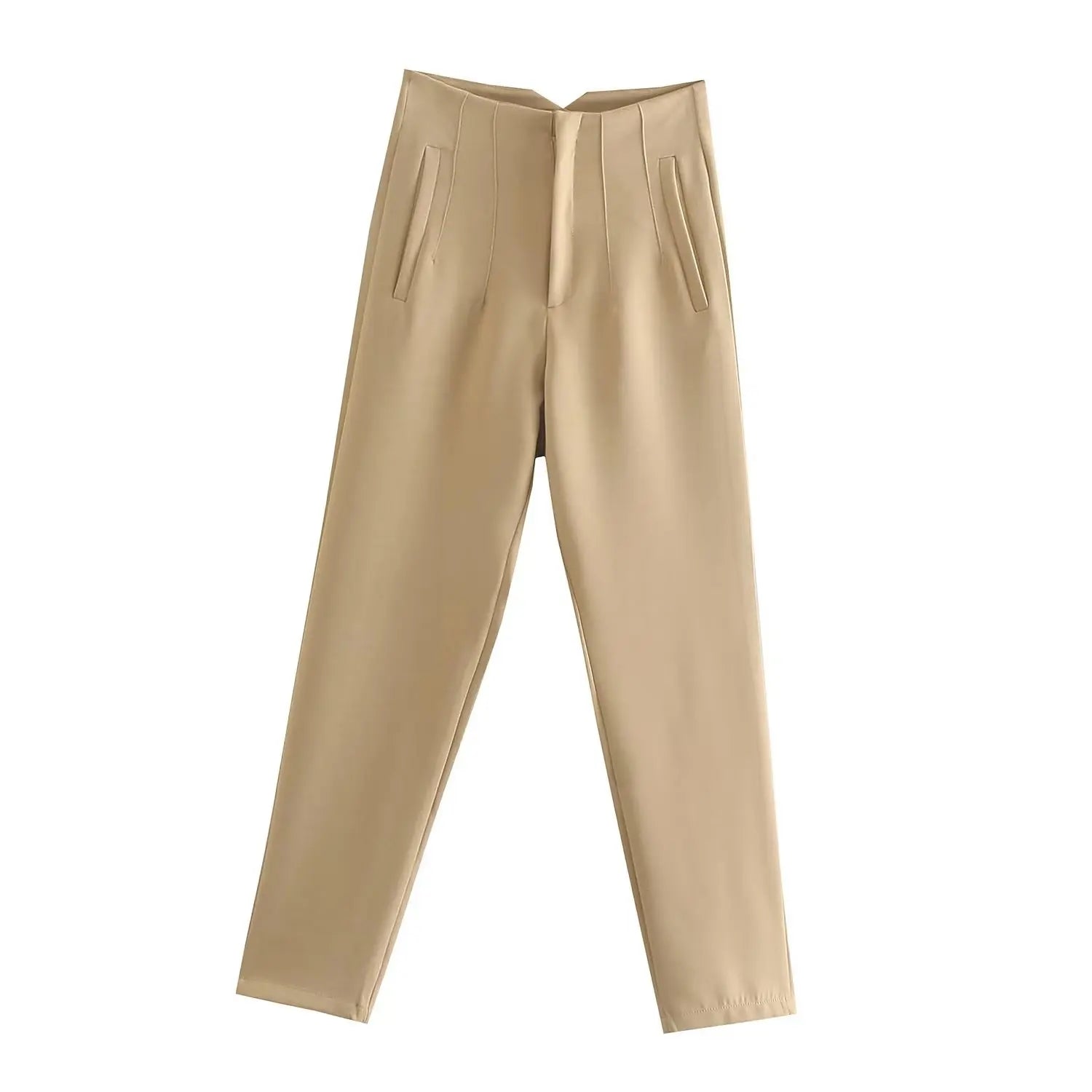 Willshela Women Fashion Straight Pants High Waist Front Zipper Trousers Vintage Full Length Female Chic Lady - Tasawoq
