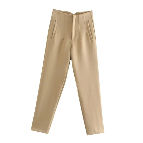 Willshela Women Fashion Straight Pants High Waist Front Zipper Trousers Vintage Full Length Female Chic Lady - Tasawoq