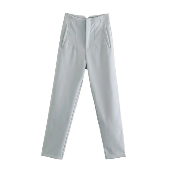 Willshela Women Fashion Straight Pants High Waist Front Zipper Trousers Vintage Full Length Female Chic Lady - Tasawoq