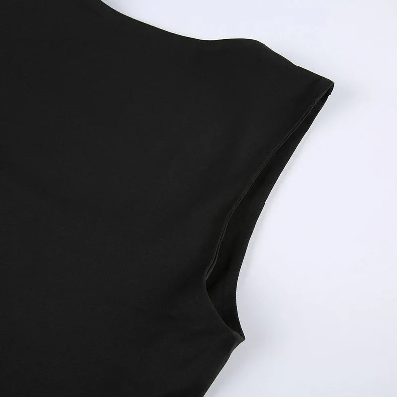 Sleeveless Collar Crop Top Women Tank Tops Casual Y2K Summer 2024 Black T Shirts Sexy - Tasawoq