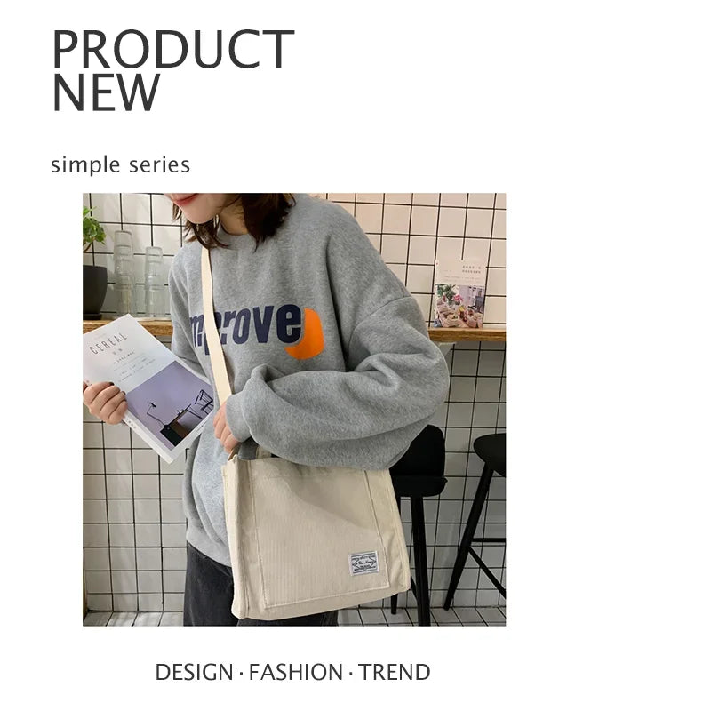 Women Handbag Simple Corduroy Portable Large Capacity HandBag Ins Fashion Trend Small Square Handbag Single Shoulder Bags - Tasawoq