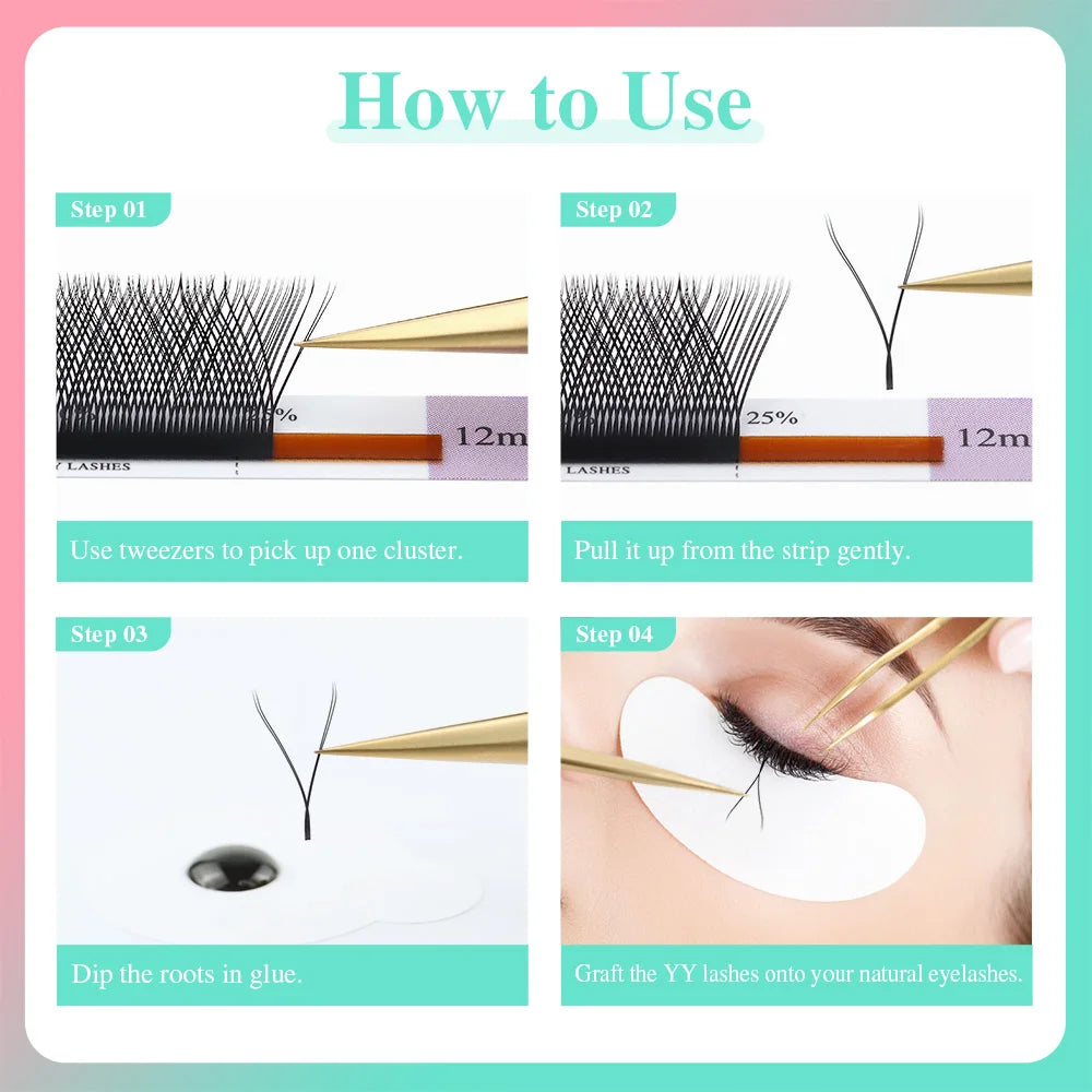 NAGARAKU YY Shape Double/Three Split Tips Triple Top Interlaced Root Eyelash Extensions Eyelashes - Tasawoq