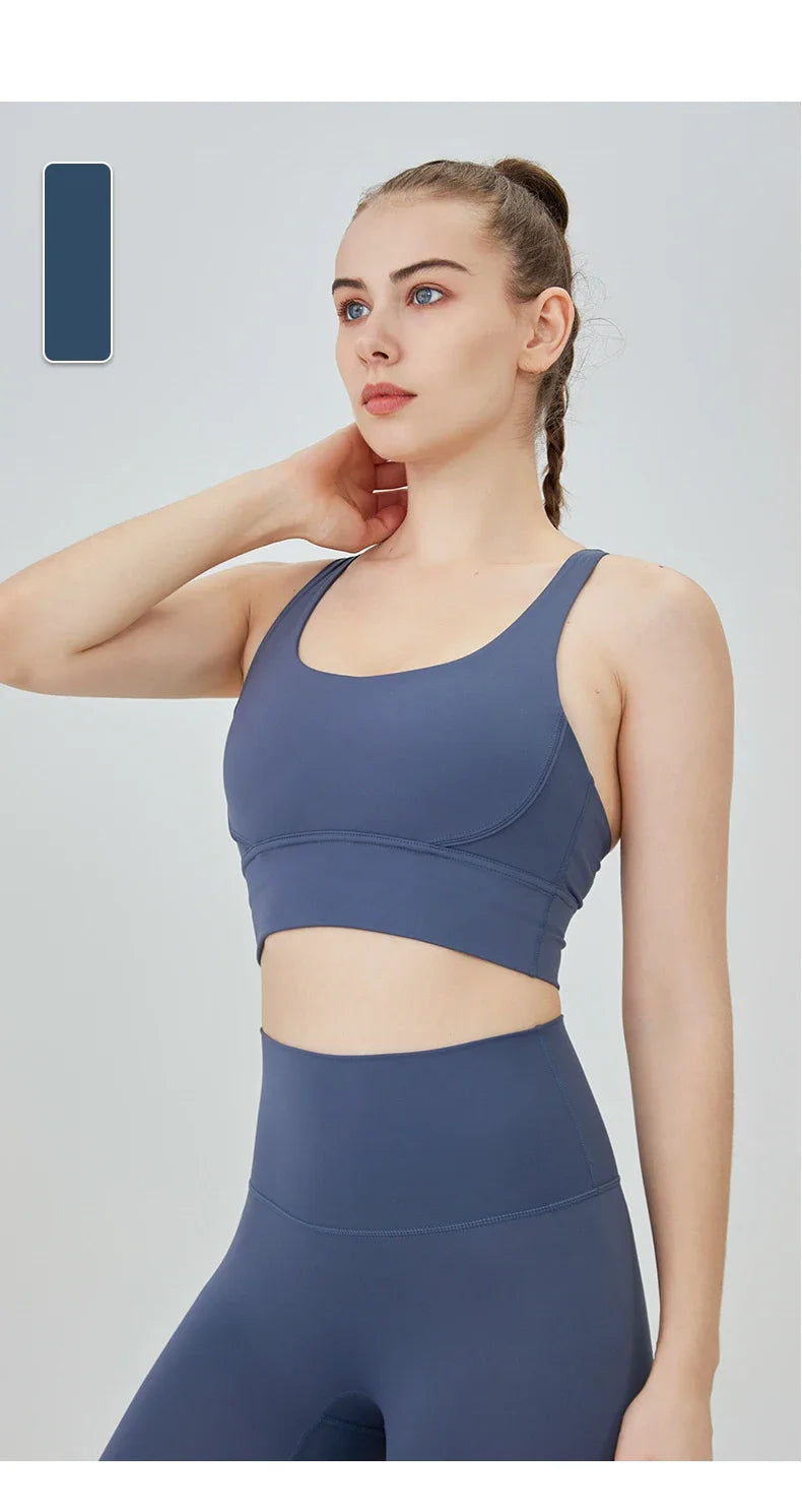 New Summer Sexy Sports Bras Women Fitness Vest Sports Top Cross Back Yoga Bra Running Fitness Breathable Shockproof Yoga Bra - Tasawoq