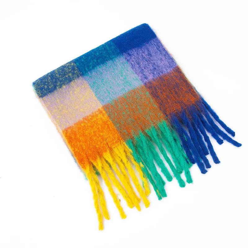 2025 Winter Thick Warm Scarf Women Cashmere Shawl and Wraps Pashmina Neckerchief Bufanda Female Rainbow Hairy Tessel Echarpe New - Tasawoq