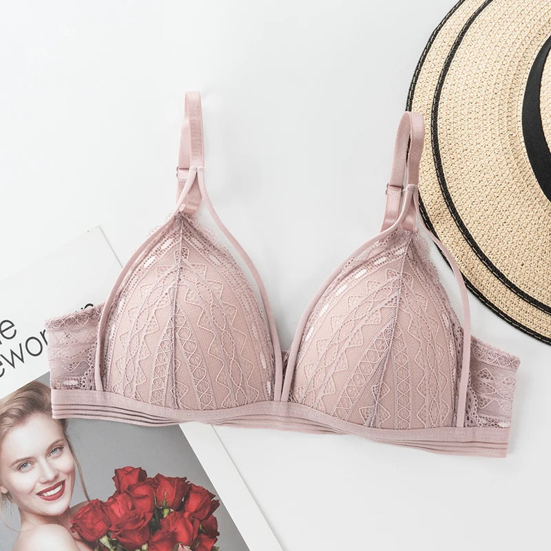 Floral Lace Bras for Women Sexy Lingerie Beauty Back Deep V Bralette Wire Free Thin Underwear Push Up Bra Female Brassiere - Tasawoq