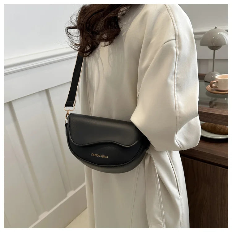 Women Vintage Solid Color Flap Small Saddle Shoulder Underarm Bag Fashion PU Leather Wide Strap Crossbody Bag Shoulder bag zwq - Tasawoq