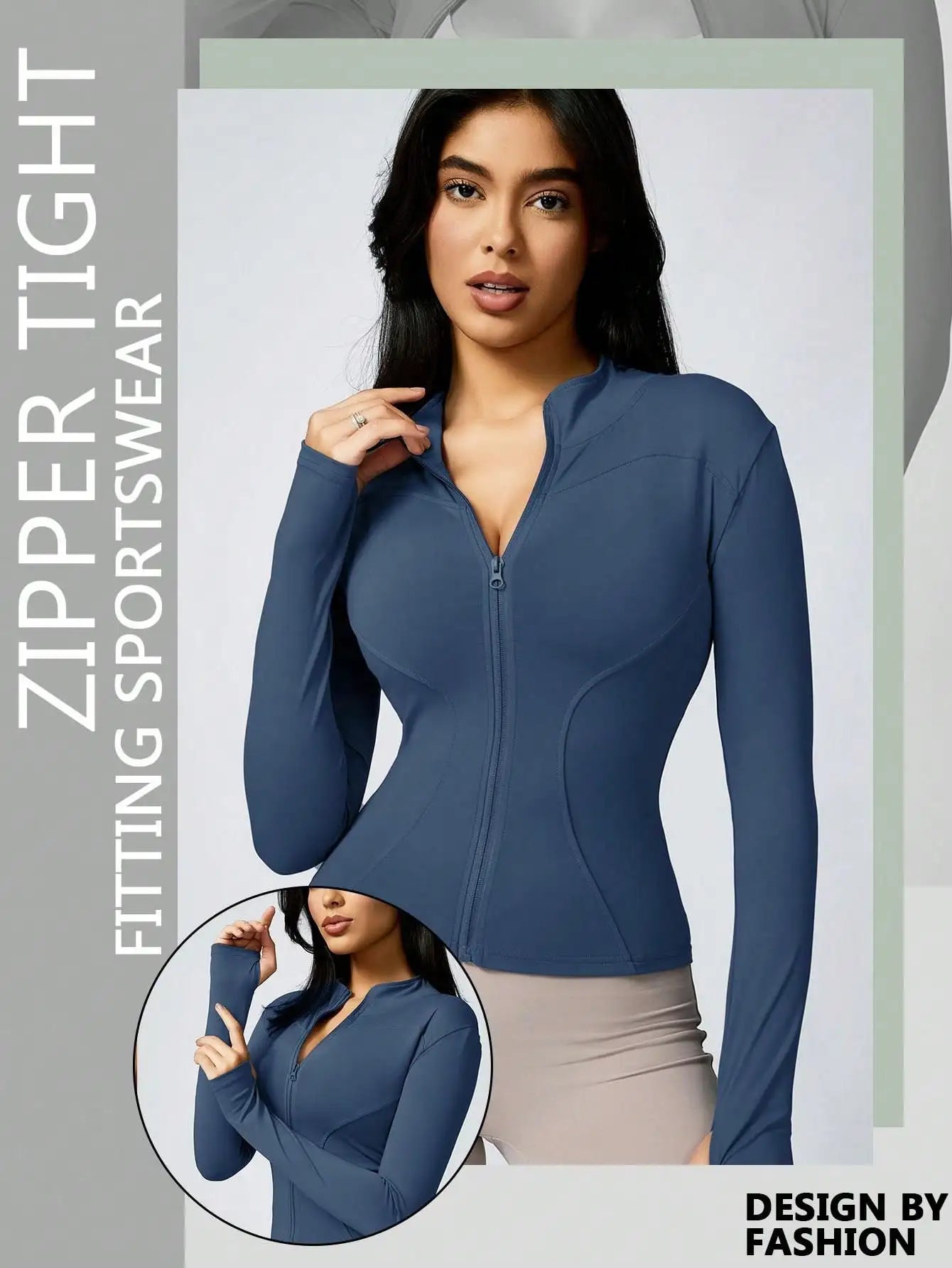 Women's Solid Color Zipper Turtleneck Sports Jacket, Long-Sleeved Sports Top, Gym Wear, Ladies' Sportswear for Indoor and Outdoo - Tasawoq