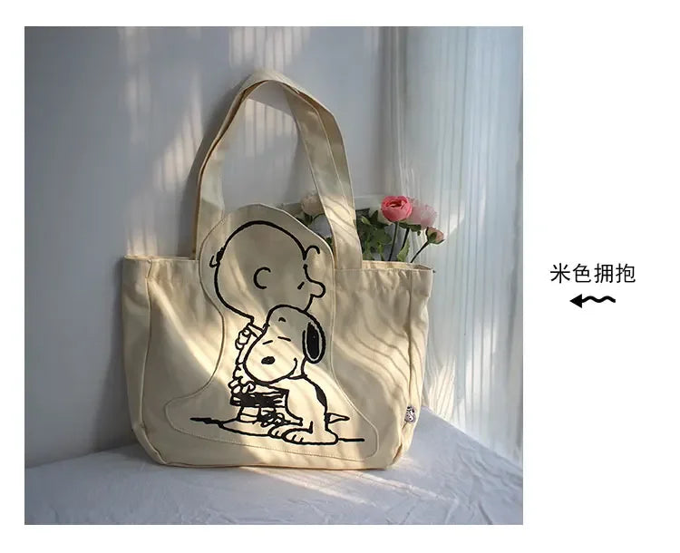 New Cartoon Fashion Snoopy Canvas Shoulder Bag Casual Cute Large Capacity Female Student Tuition Crossbody Bag - Tasawoq