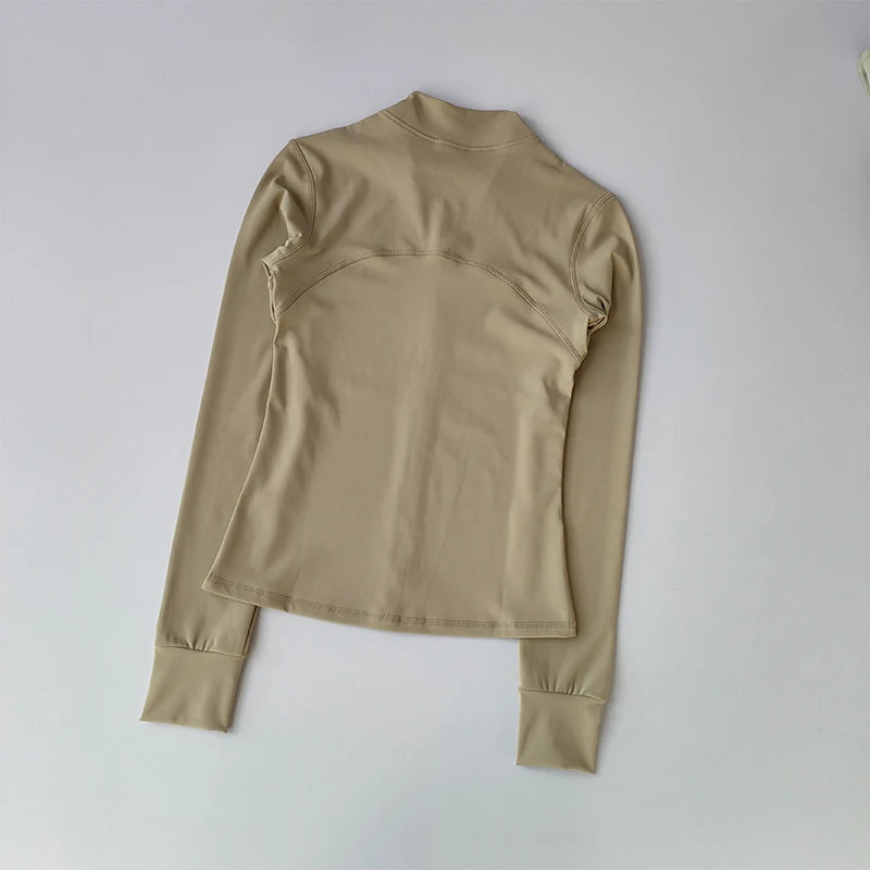 Yoga Suit Women's High-end Standing Collar Long Sleeved Sports Jacket Running Training Fitness Top Windproof Running Suit - Tasawoq