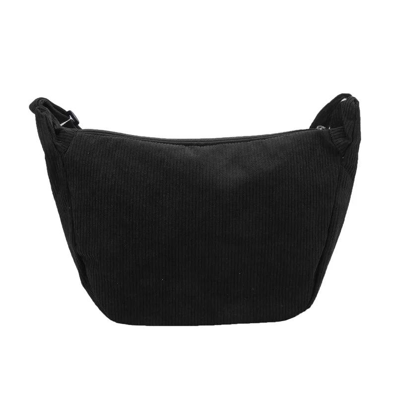 Corduroy Shoulder Bag Minimalist Crossbody Bag Women's Handbags Fashion Fabric Underarm Bag Solid Color Zipper Female Handbag - Tasawoq