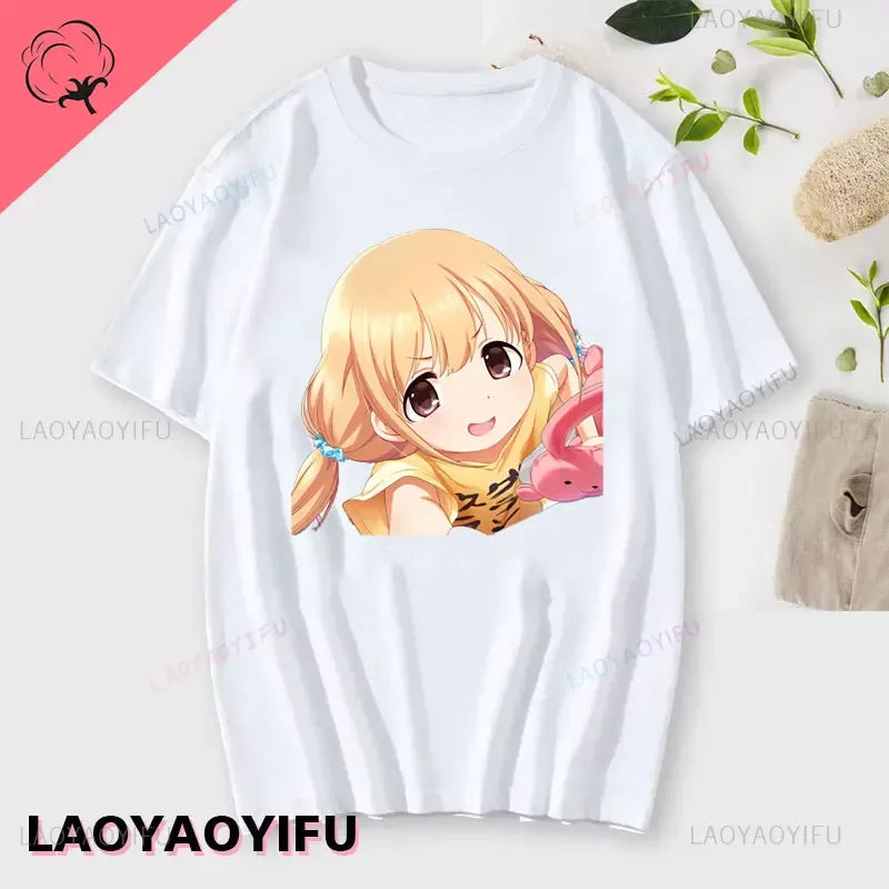 If You Work You Lose - Anzu Futaba Version T-Shirt 2024 New Kawaii Anime Cotton T-shirt Tees for Men Funny cartoon Otaku Tshirt - Tasawoq