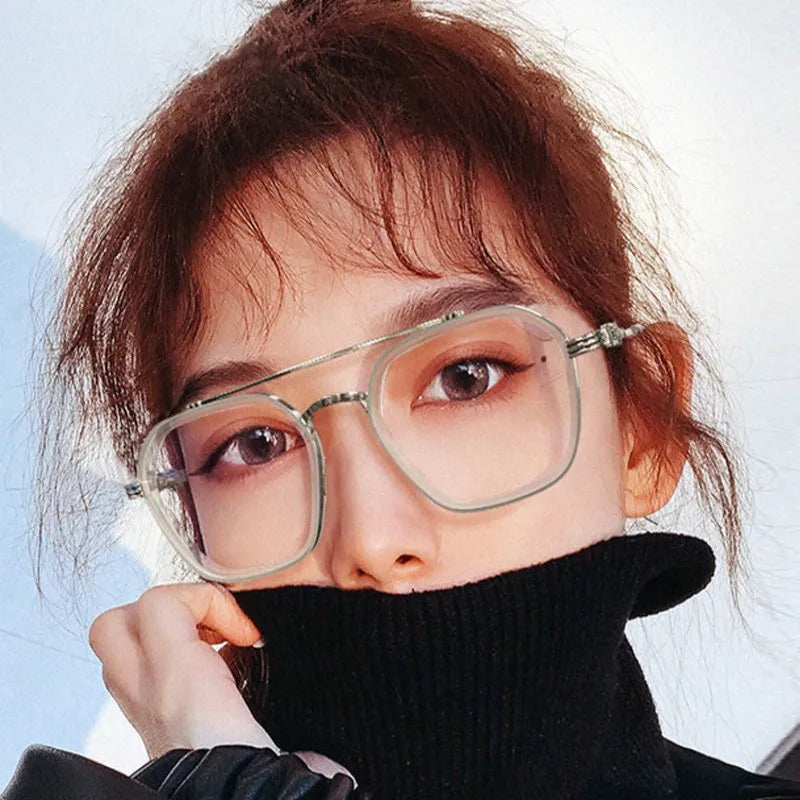 2024 New Fashion Men Sunglasses Oversized Frame Women Anti-blue Light Transparent Glasses UV400 Eyewear Flat Mirror Eyeglass - Tasawoq