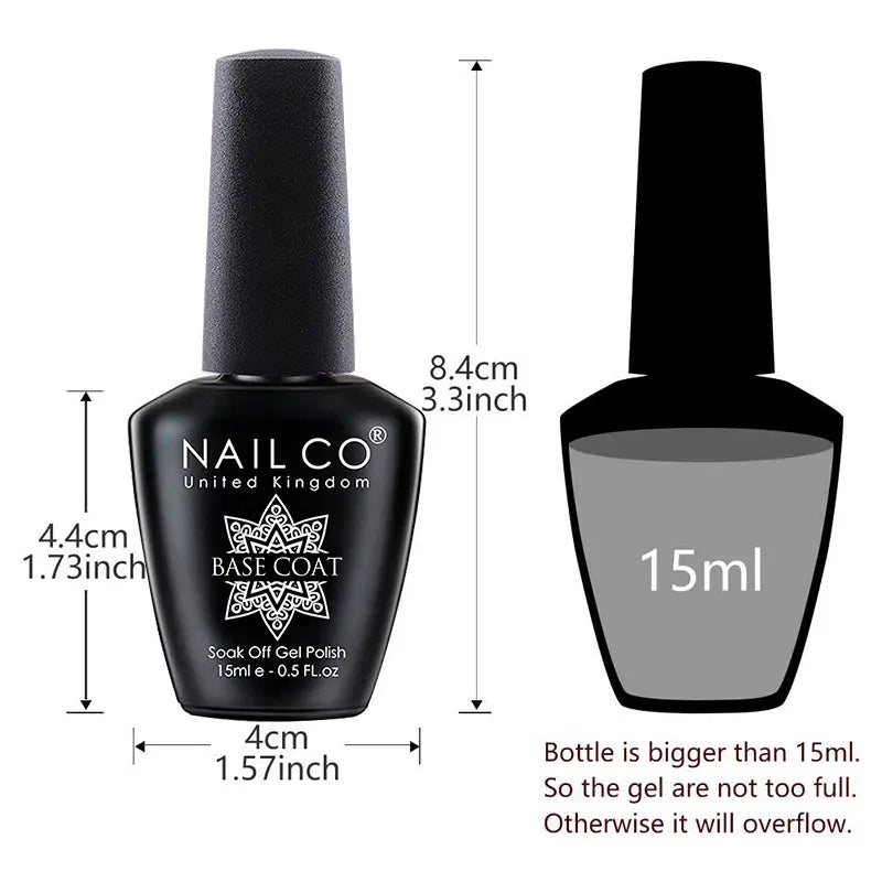 NAILCO 15ml Top Coat Base Coat Gel Nail Primer Gel Remover Nail Art Semi Permanent Lacquer Varnish Hybrid Nail Supplies - Tasawoq
