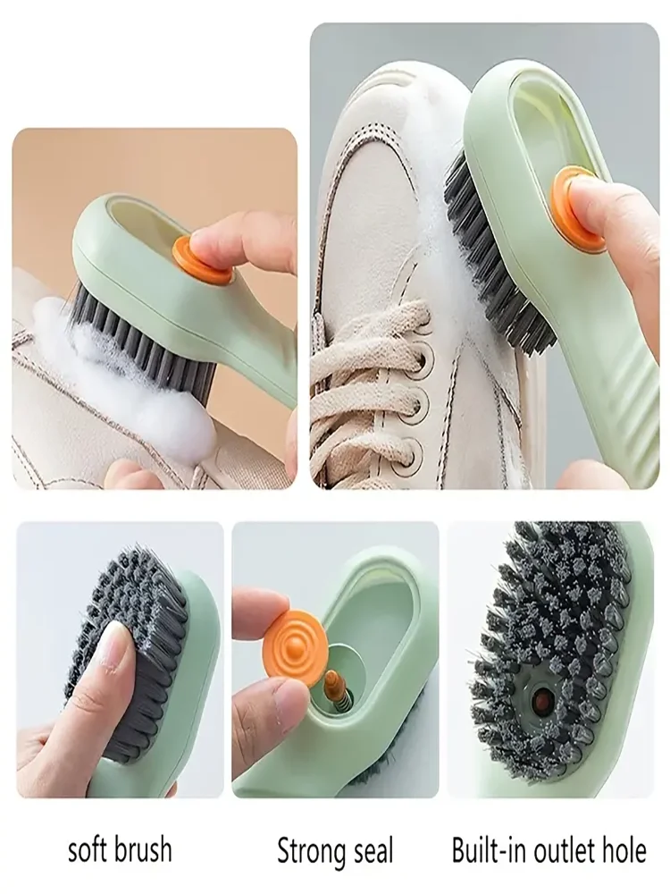 1pc Multi-function automatic spot shoe brush soft hair hand pressure hanging hole suitable for clothing carpet plastic handles - Tasawoq