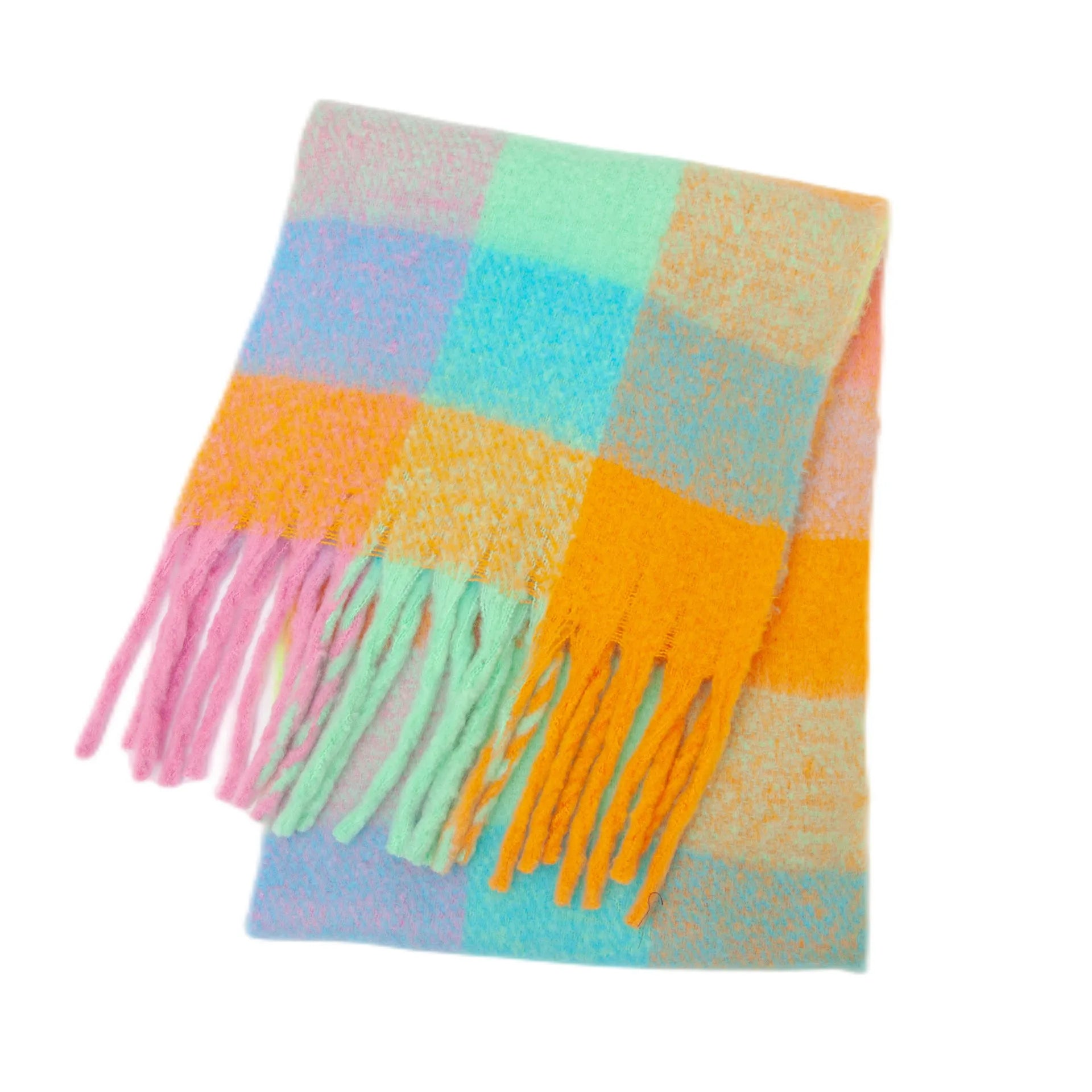 2025 Winter Thick Warm Scarf Women Cashmere Shawl and Wraps Pashmina Neckerchief Bufanda Female Rainbow Hairy Tessel Echarpe New - Tasawoq