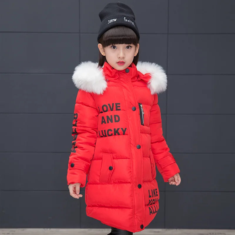 2024 Winter Warm Jackets for Girls Fashion Fur Hooded Children Girls Waterproof Outwear Kids Cotton Lined Parkas - Tasawoq