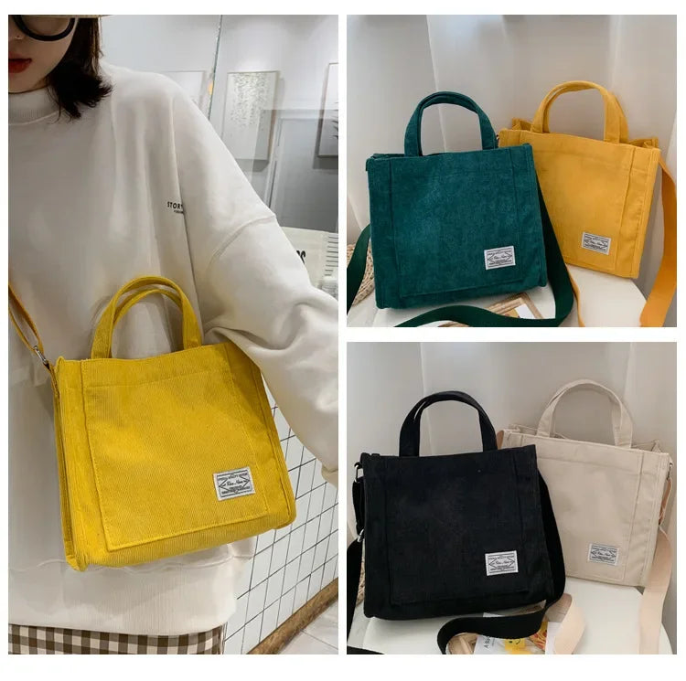 Women Handbag Simple Corduroy Portable Large Capacity HandBag Ins Fashion Trend Small Square Handbag Single Shoulder Bags - Tasawoq