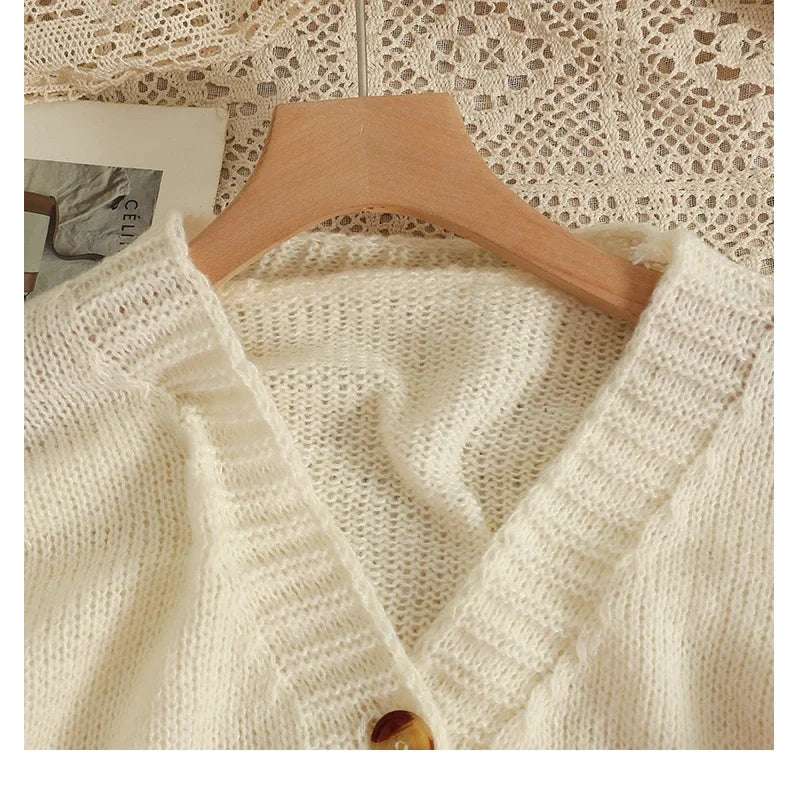 PTKPCC New Autumn Colourful Applique Flower Cardigan for Women Cute Long V-neck Knit Crop Sweater Girl Soft Knitwear - Tasawoq