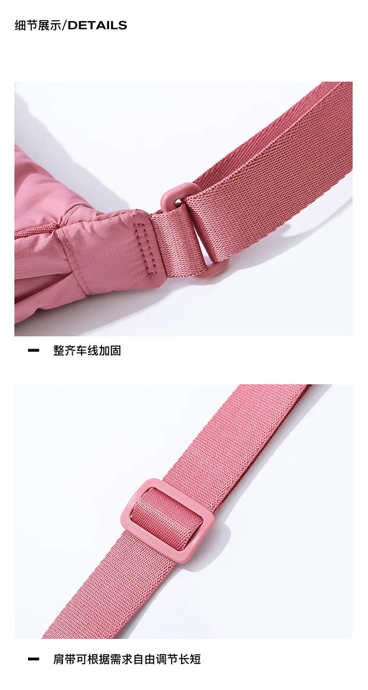 Solid Color Women's Portable Shoulder Bag Simple Female Nylon Cloth Padded Crossbody Bags Travel Purse Handbags Messenger Bag - Tasawoq