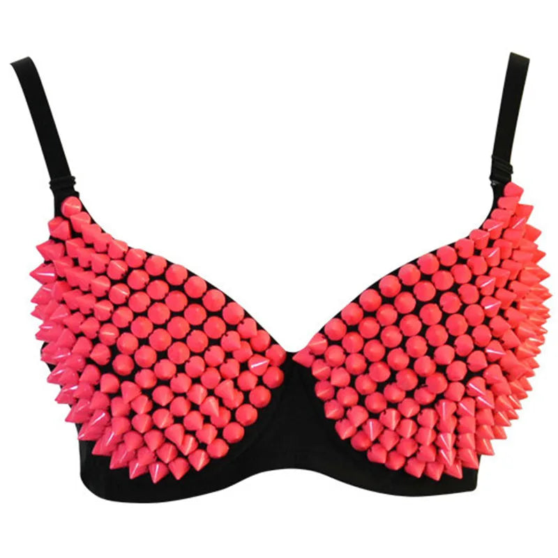 Silver Rivets Punk Rave Bralette Lingerie Gothic Bra Top Sexy Push Up Brassiere Nightclub Party Bar Fashion Hot Bras For Women - Tasawoq