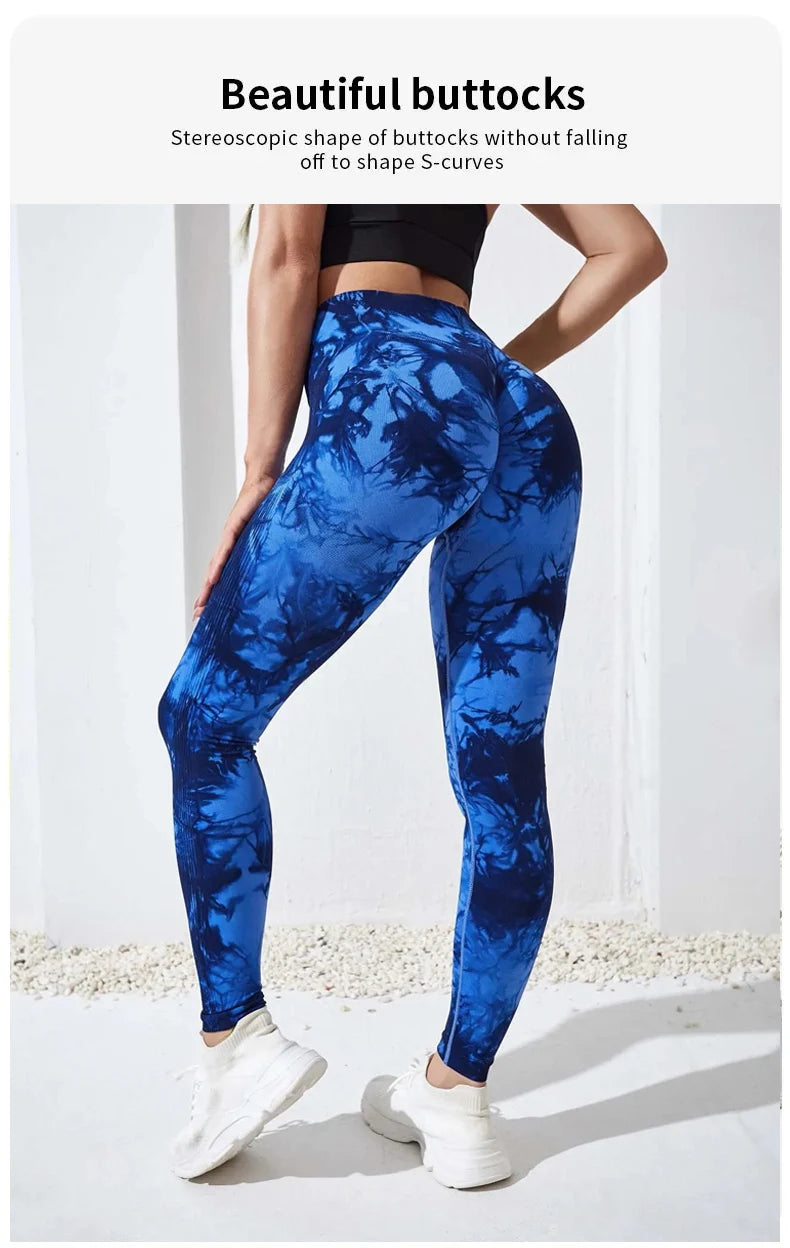 Tie Dye Yoga Pants Sport Leggings Women Seamless High Waist Push Up Woman Tights Fitness Workout Leggins Gym Clothing 2023 New - Tasawoq