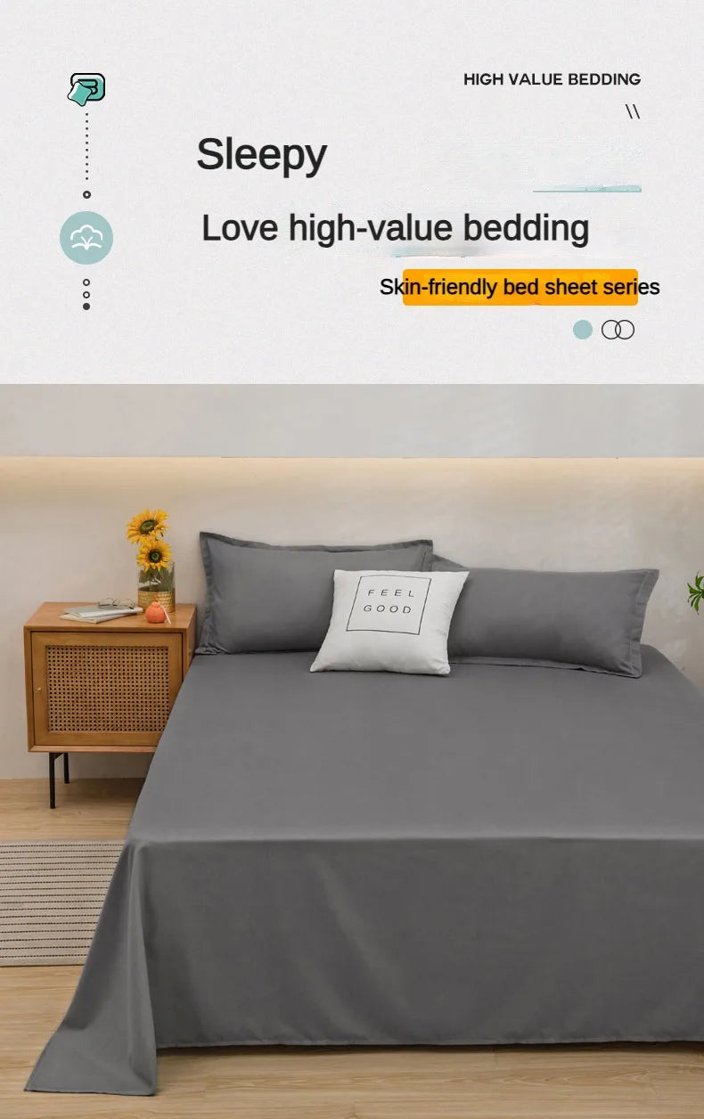 1 pc Bed Flat Sheet for Double Bed Plain Solid Color Top Sheets Single/Queen/King Flat Bedsheets Soft Home Bed Linen Sheets