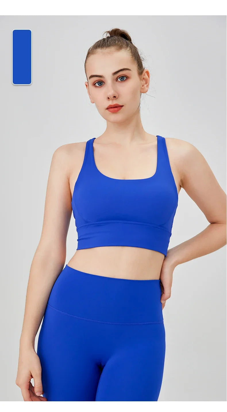 New Summer Sexy Sports Bras Women Fitness Vest Sports Top Cross Back Yoga Bra Running Fitness Breathable Shockproof Yoga Bra - Tasawoq