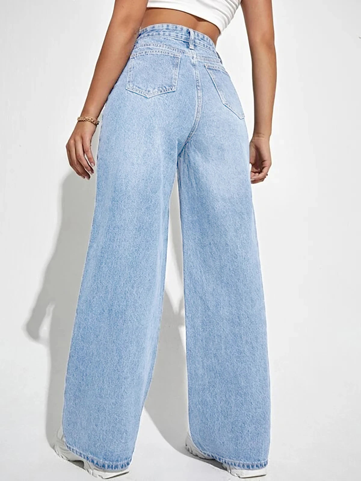 2024 new women's wear European and American loose Denim wide leg pants slimming high waist all-match jeans for women - Tasawoq