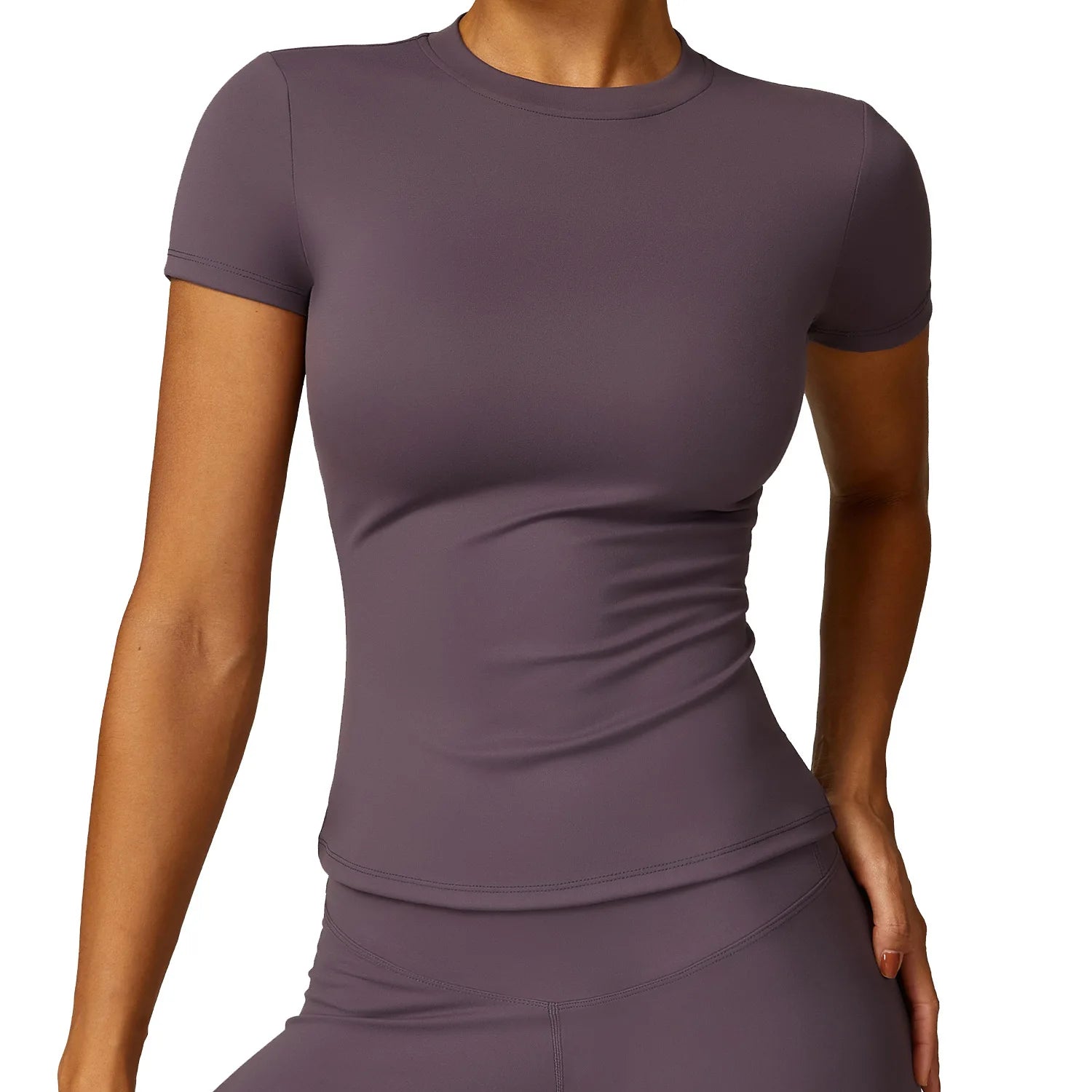 NCLAGEN Women Running Sports T Shirt Summer Short Sleeve Round Neck Breathable Stretchy GYM Yoga Slim Fitness Active Top Tee - Tasawoq