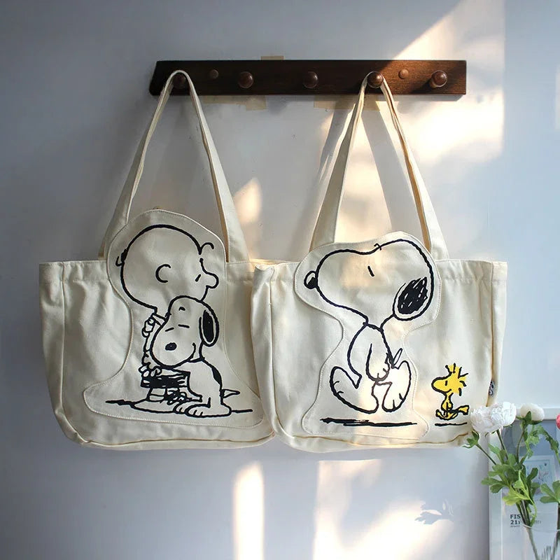 New Cartoon Fashion Snoopy Canvas Shoulder Bag Casual Cute Large Capacity Female Student Tuition Crossbody Bag - Tasawoq