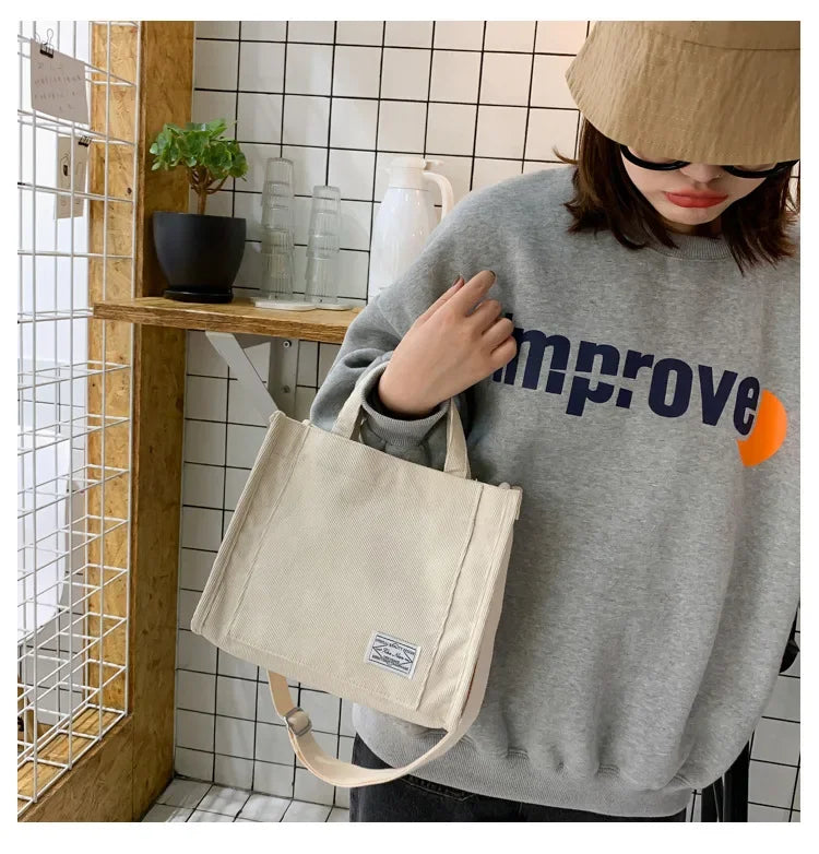 Women Handbag Simple Corduroy Portable Large Capacity HandBag Ins Fashion Trend Small Square Handbag Single Shoulder Bags - Tasawoq