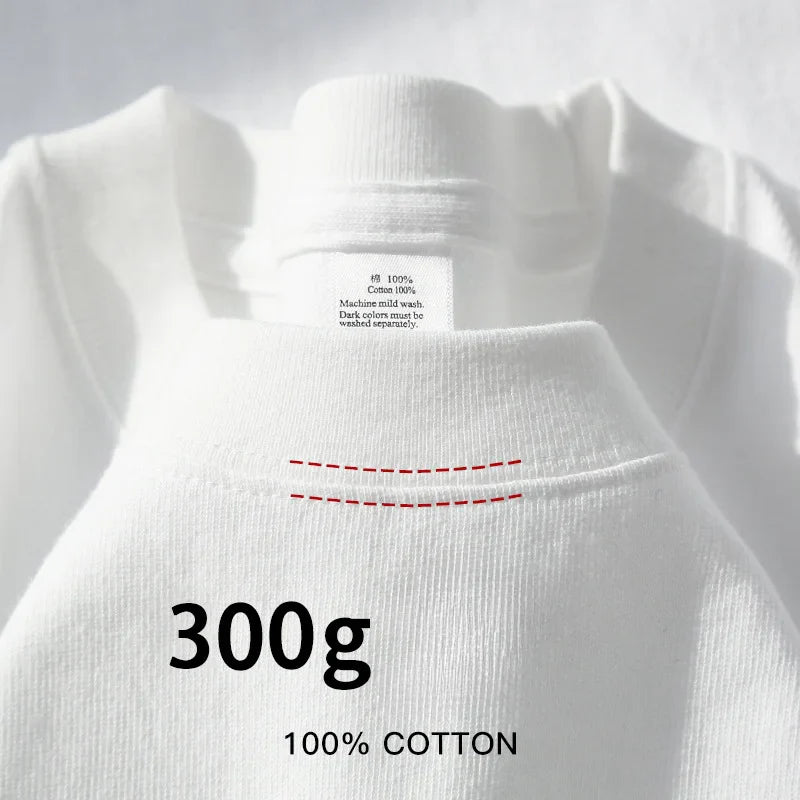Summer Cotton Heavy Duty 300grams American Pure Cotton Short Sleeves T-shirt Men Casual Base Top Oversized T Shirt - Tasawoq