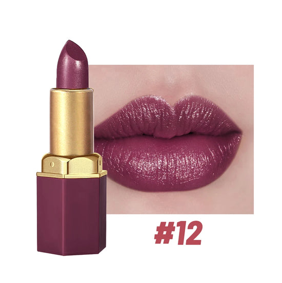 6 Colors Gold Bar Tube Lipstick Matte Texture Pearlescent Glitter Velvet Lipstick Valentine's Day Gift 1PCS - Tasawoq
