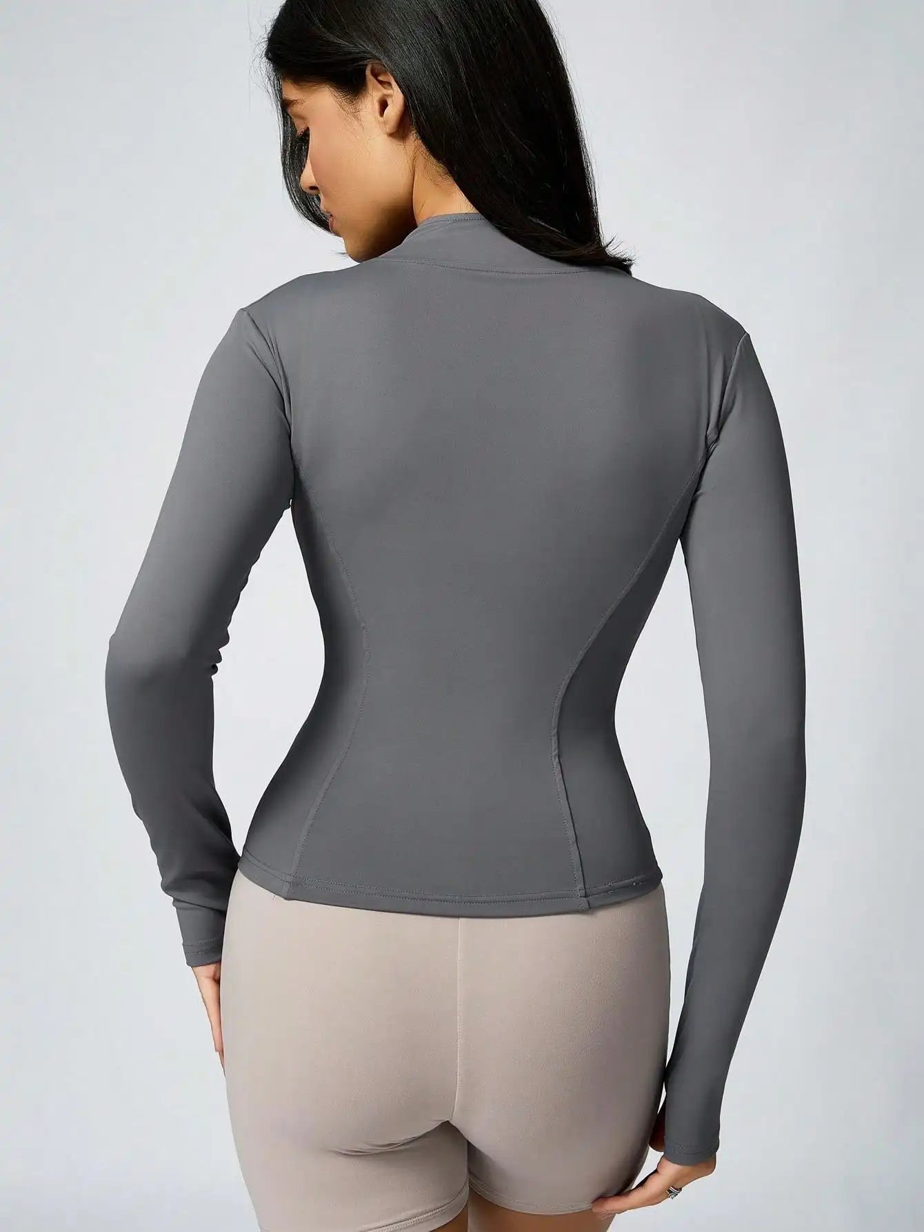 Women's Solid Color Zipper Turtleneck Sports Jacket, Long-Sleeved Sports Top, Gym Wear, Ladies' Sportswear for Indoor and Outdoo - Tasawoq